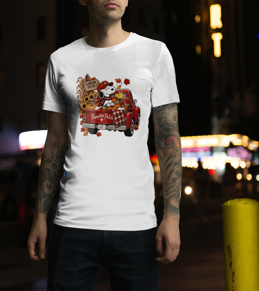 Peanuts Snoopy Woodstock Red Truck Pumpkin Patch Harvest Good Days T-Shirt