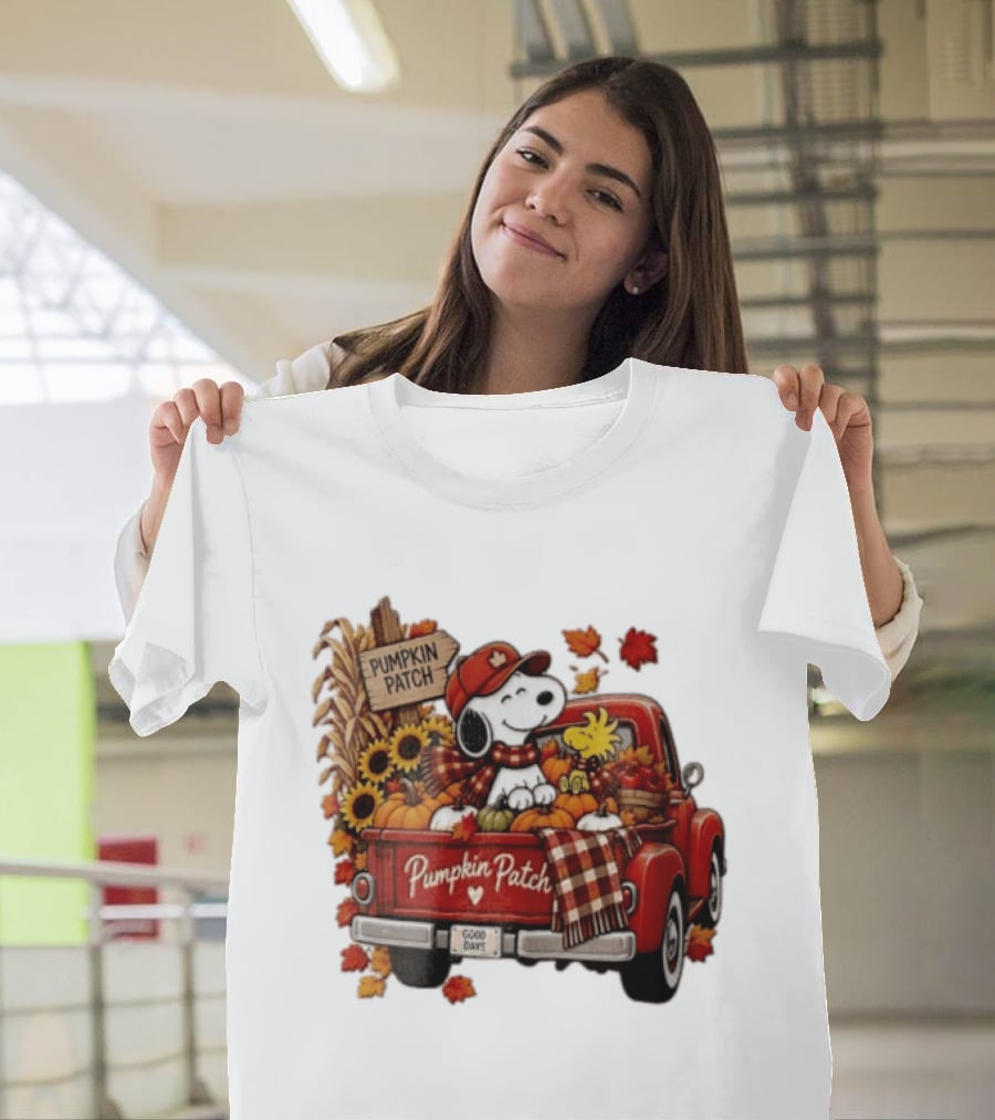 Peanuts Snoopy Woodstock Red Truck Pumpkin Patch Harvest Good Days T-Shirt