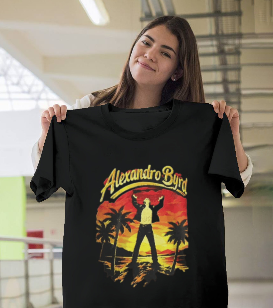 Alexandro Byrd Tropical Sunset Palm Trees Arms Raised T-Shirt