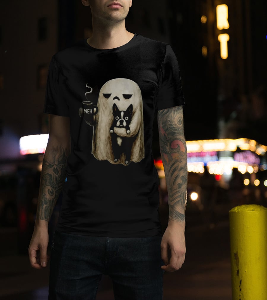 Meh Ghost With Boston Terrier T-Shirt