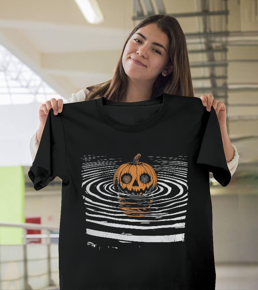 Hypnotic Eyes Pumpkin Floating In Water Ripples Distressed T-Shirt