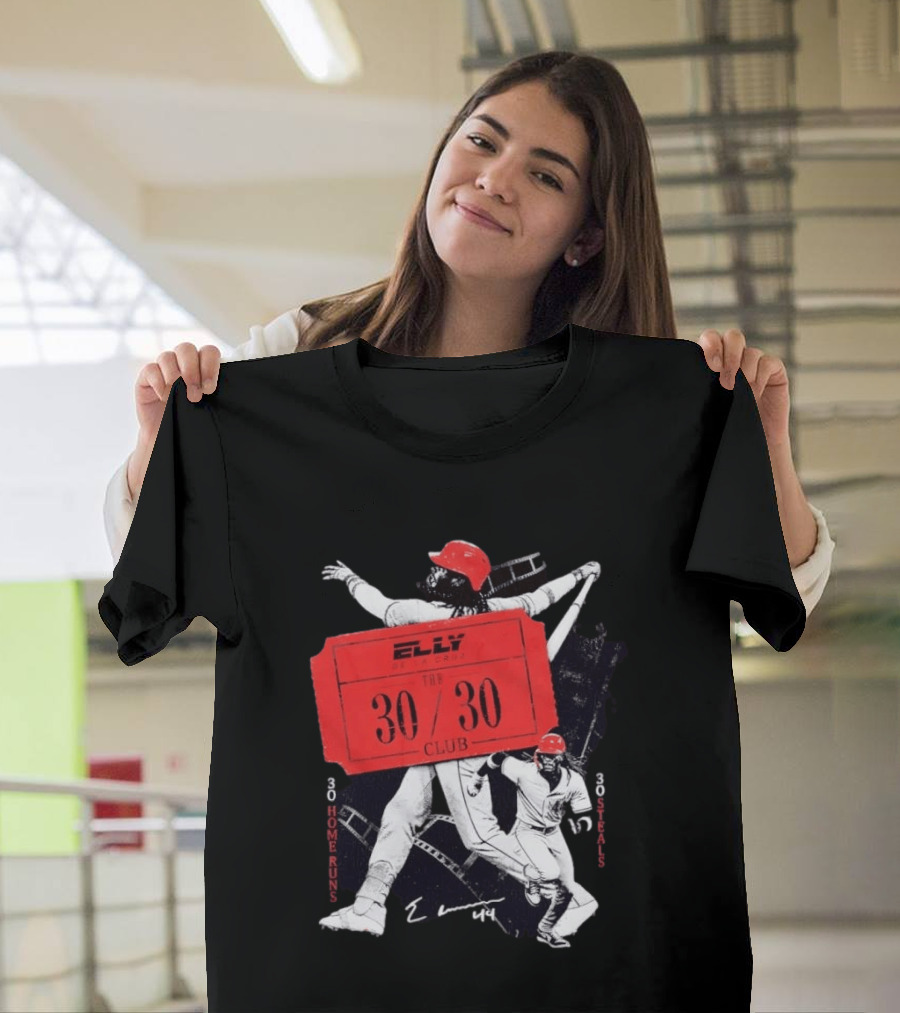 Cincinnati Reds Baseball Elly De La Cruz 30/30 Club 30 Home Runs 30 Stolen Bases T-Shirt