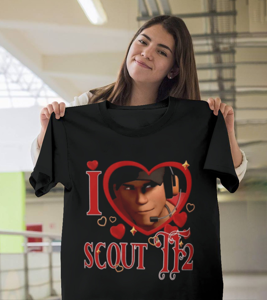 I Heart Scout TF2 Team Fortress 2 Character With Headset In Heart Shape T-Shirt
