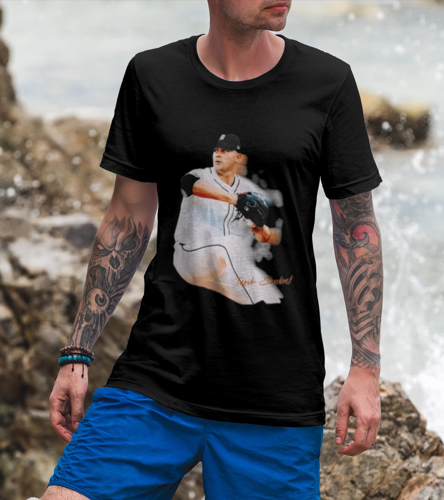 Detroit Tigers Tarik Skubal Pitcher Action Baseball T-Shirt
