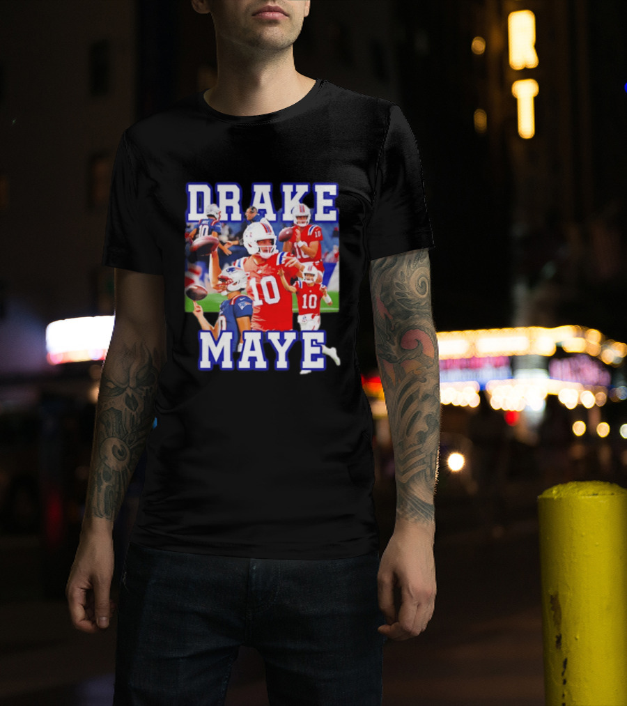 Drake Maye New England Patriots Inspired Football Player Collage T-Shirt