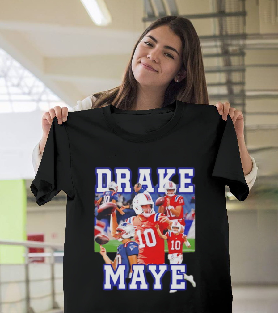 Drake Maye New England Patriots Inspired Football Player Collage T-Shirt