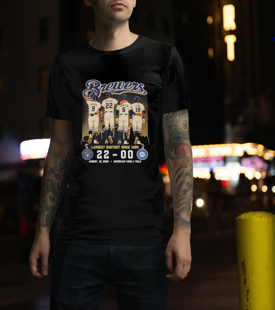 Milwaukee Brewers Largest Shutout Since 1900 22 00 Victory August 18 2023 American Family Field T-Shirt
