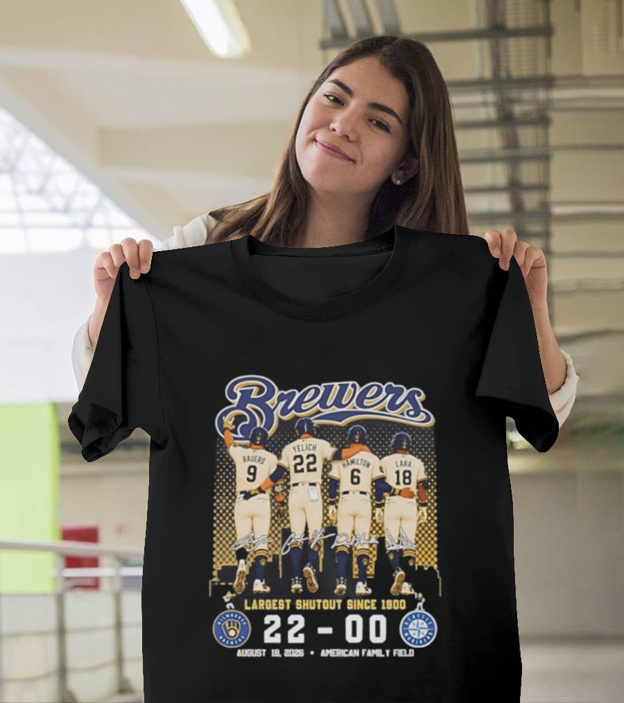 Milwaukee Brewers Largest Shutout Since 1900 22 00 Victory August 18 2023 American Family Field T-Shirt