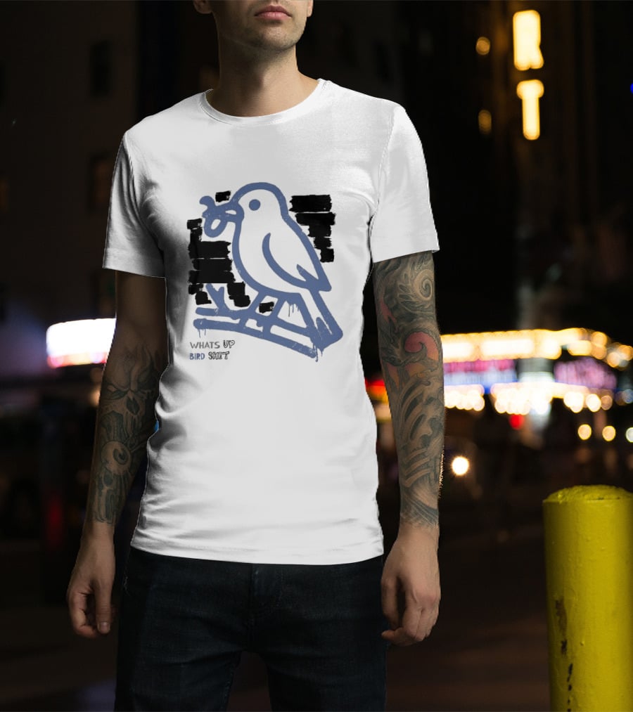 Drewtube What Up Bird Shit Funny Sparrow Holding Curling Shovel T-Shirt