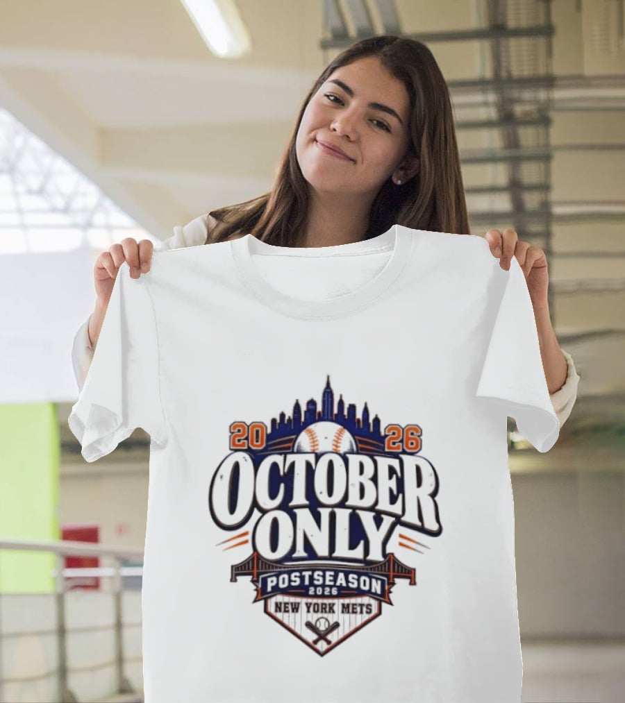New York Mets 2026 October Only MLB Postseason City Skyline T-Shirt