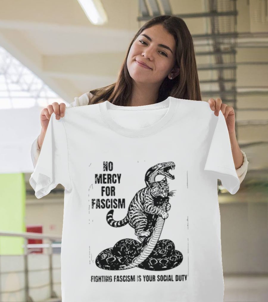 No Mercy For Fascism Dinosaur Snake Fighting Fascism Is Your Social Duty T-Shirt