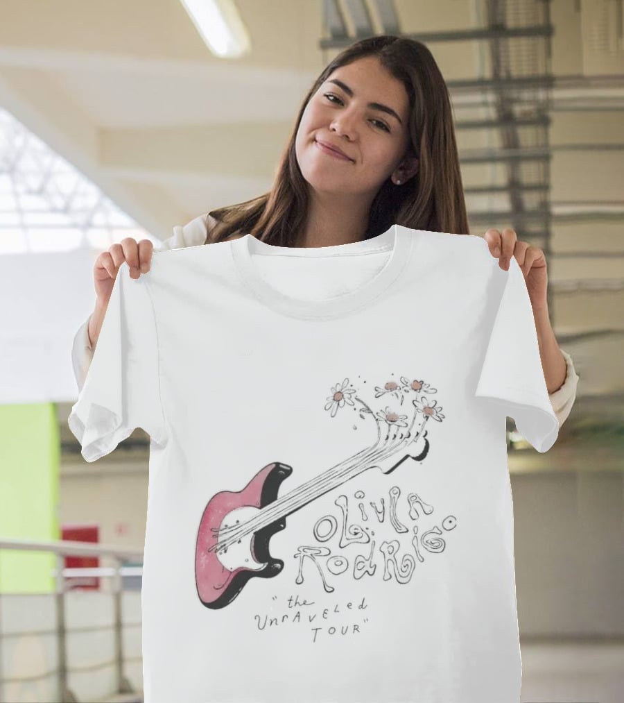 Olivia Rodrigo The Unraveled Tour Guitar Sketch With Flower Accents T-Shirt