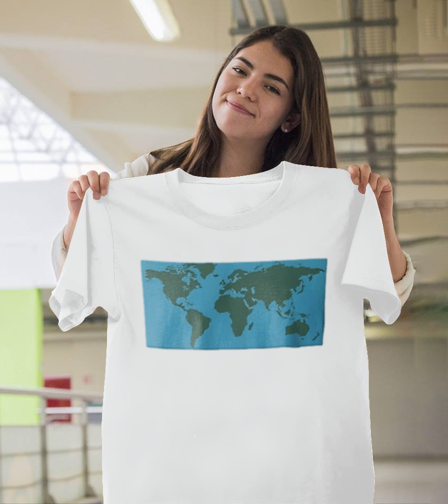 World Map Continents Green And Blue Ocean T-Shirt