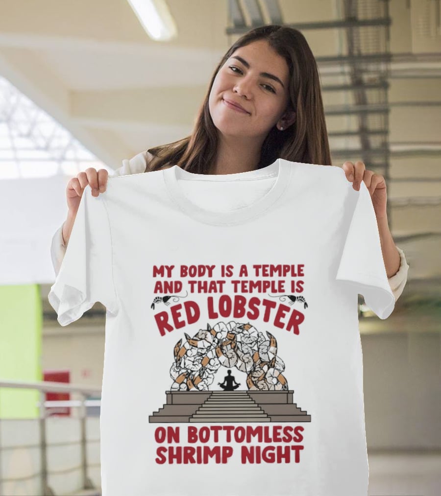 My Body Is A Temple And That Temple Is Red Lobster On Bottomless Shrimp Night Winged Statue T-Shirt