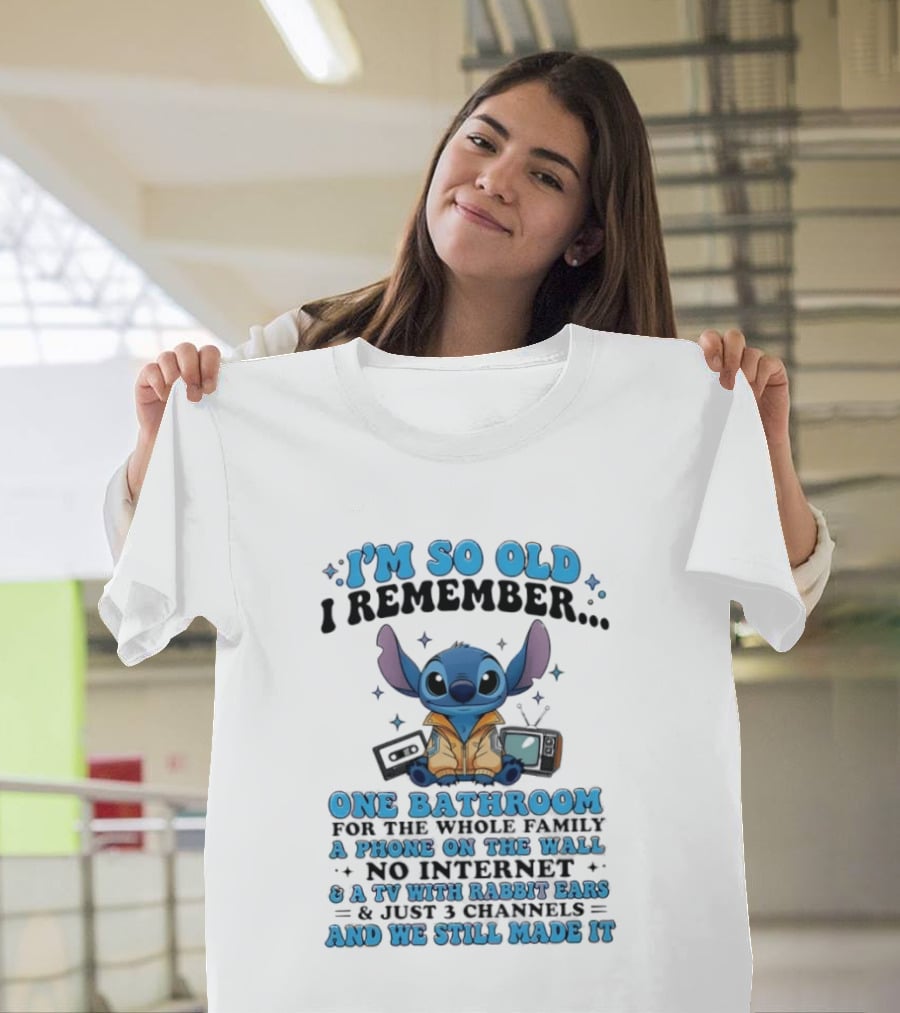 I'm So Old I Remember Stitch Nostalgia No Internet One Bathroom Phone On The Wall TV With Rabbit Ears T-Shirt