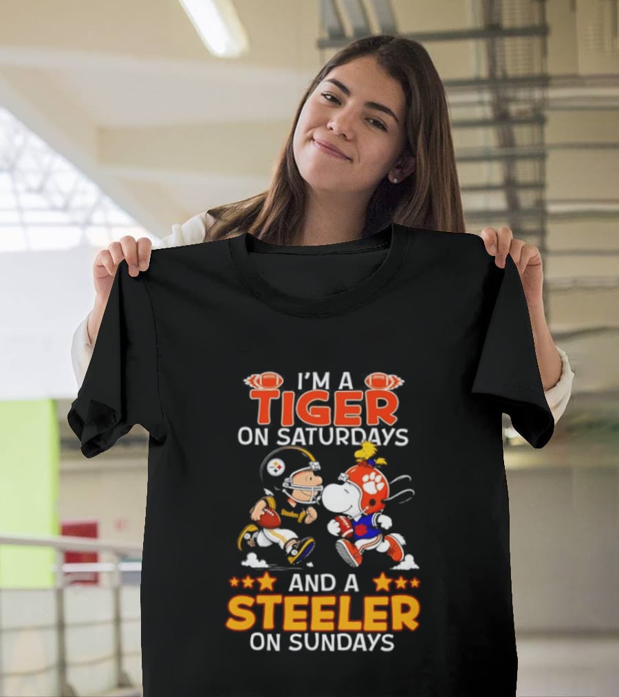 I'm A Tiger On Saturdays And A Steeler On Sundays Charlie Brown Snoopy Football T-Shirt