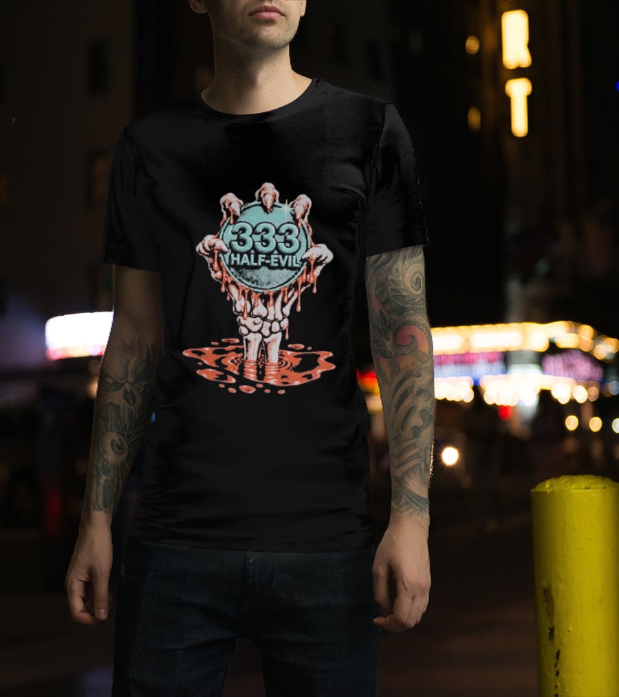 333 Half Evil Skeleton Hands Bloody Coin T-Shirt