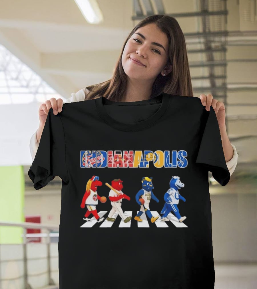Indianapolis Fever Pacers Colts Mascots Abbey Road Collage T-Shirt