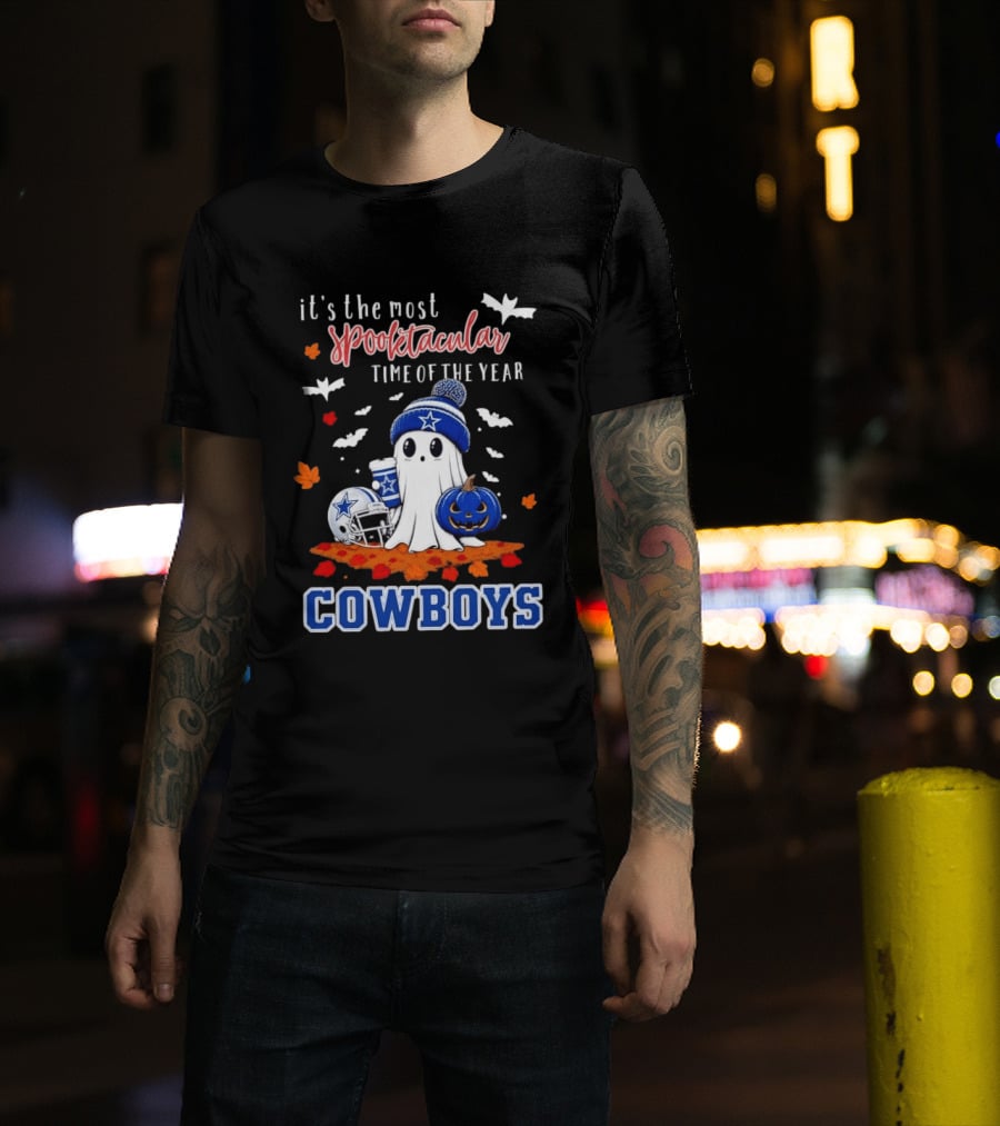 It's The Most Spooktacular Time Of The Year Cowboys Halloween Ghost Pumpkin Football T-Shirt