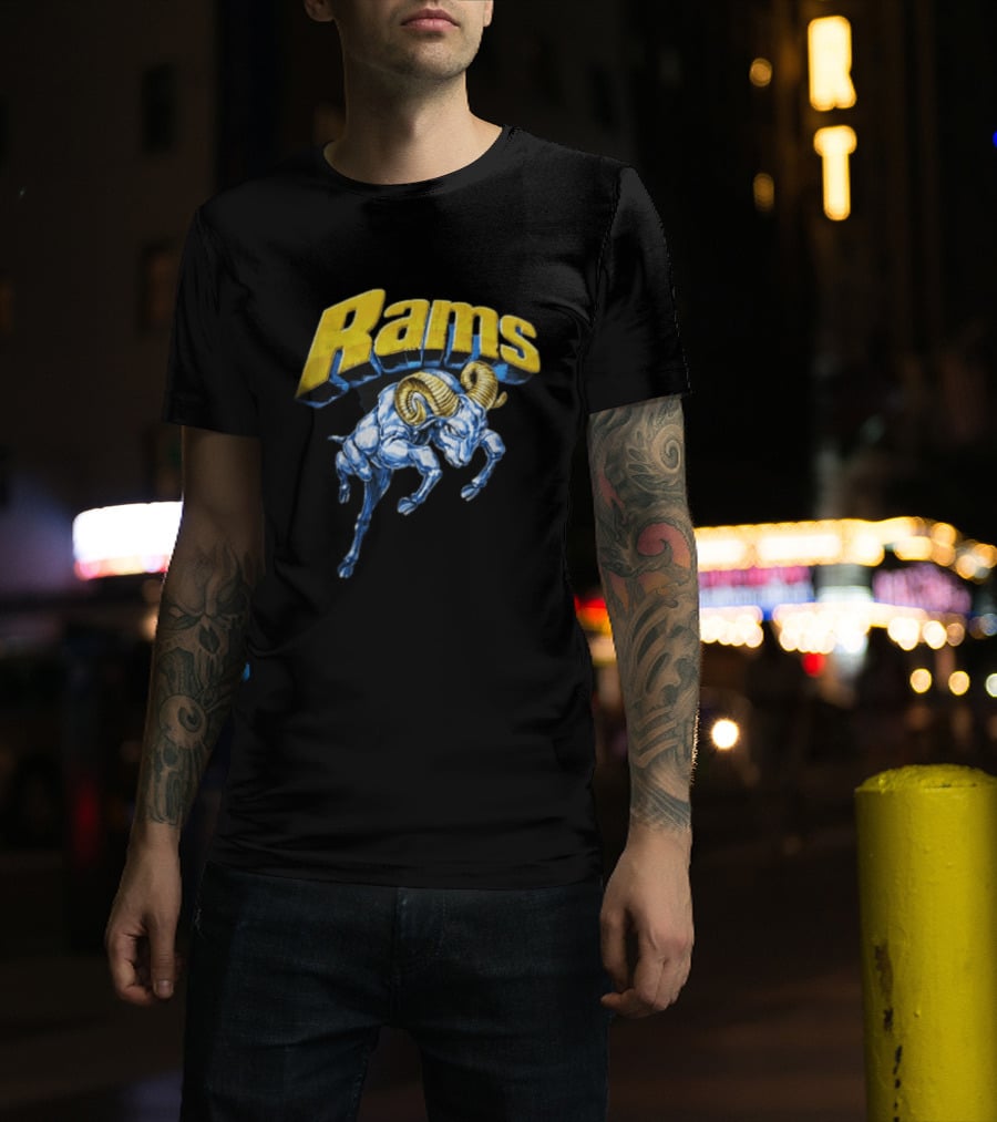 Rams Blue Bull Charging With Golden Horns Majestic Power T-Shirt