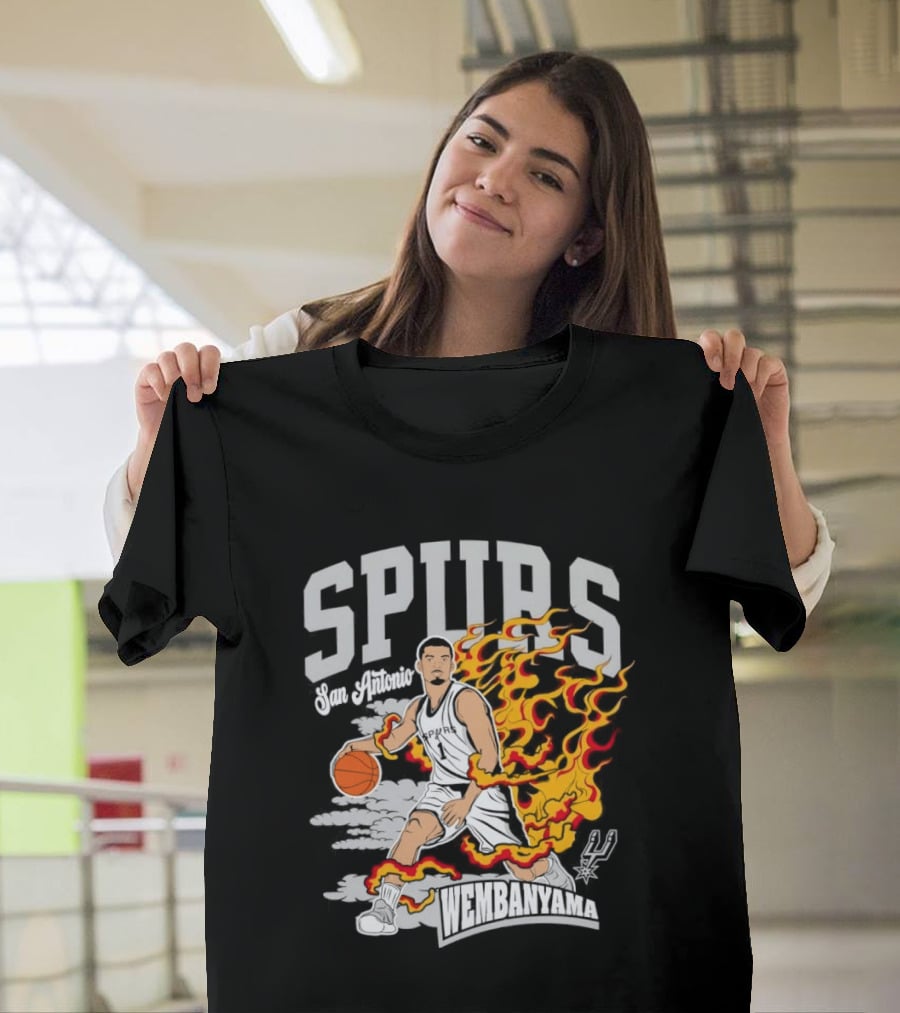 Victor Wembanyama San Antonio Spurs No 1 Basketball Flames Caricature T-Shirt