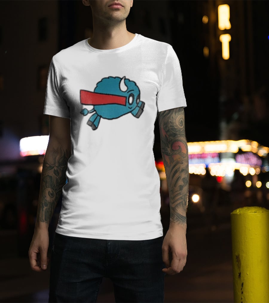 Buffalo Superhero With Red Cape Flying Action T-Shirt