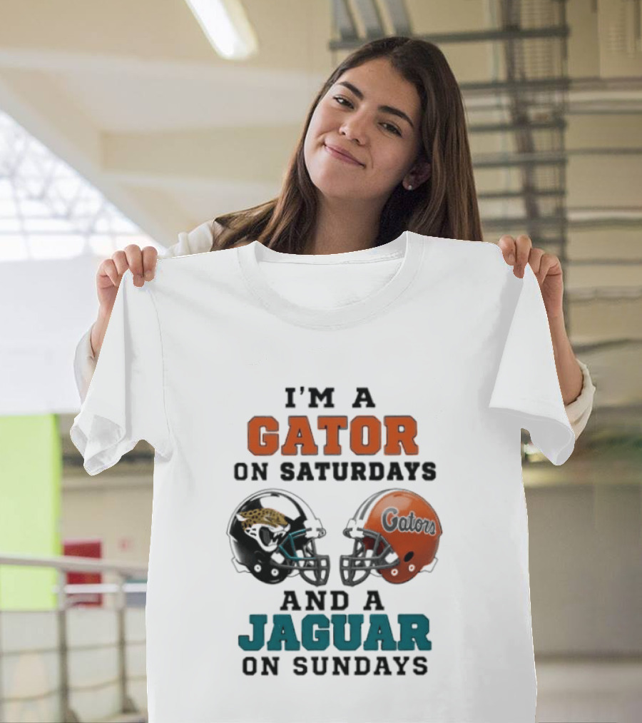 I'm A Gator On Saturdays And A Jaguar On Sundays Football Fan Phrase Helmet T-Shirt