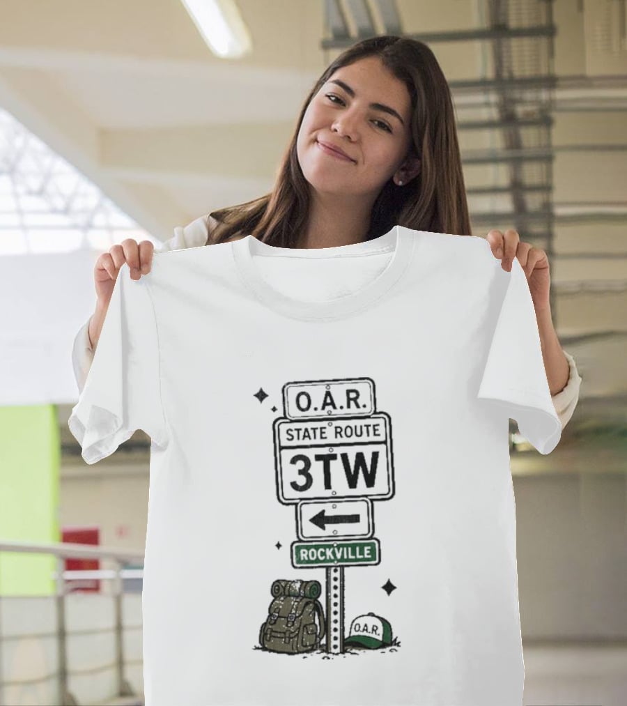 O.A.R. State Route 3TW Rockville Road Sign Backpack Adventure T-Shirt