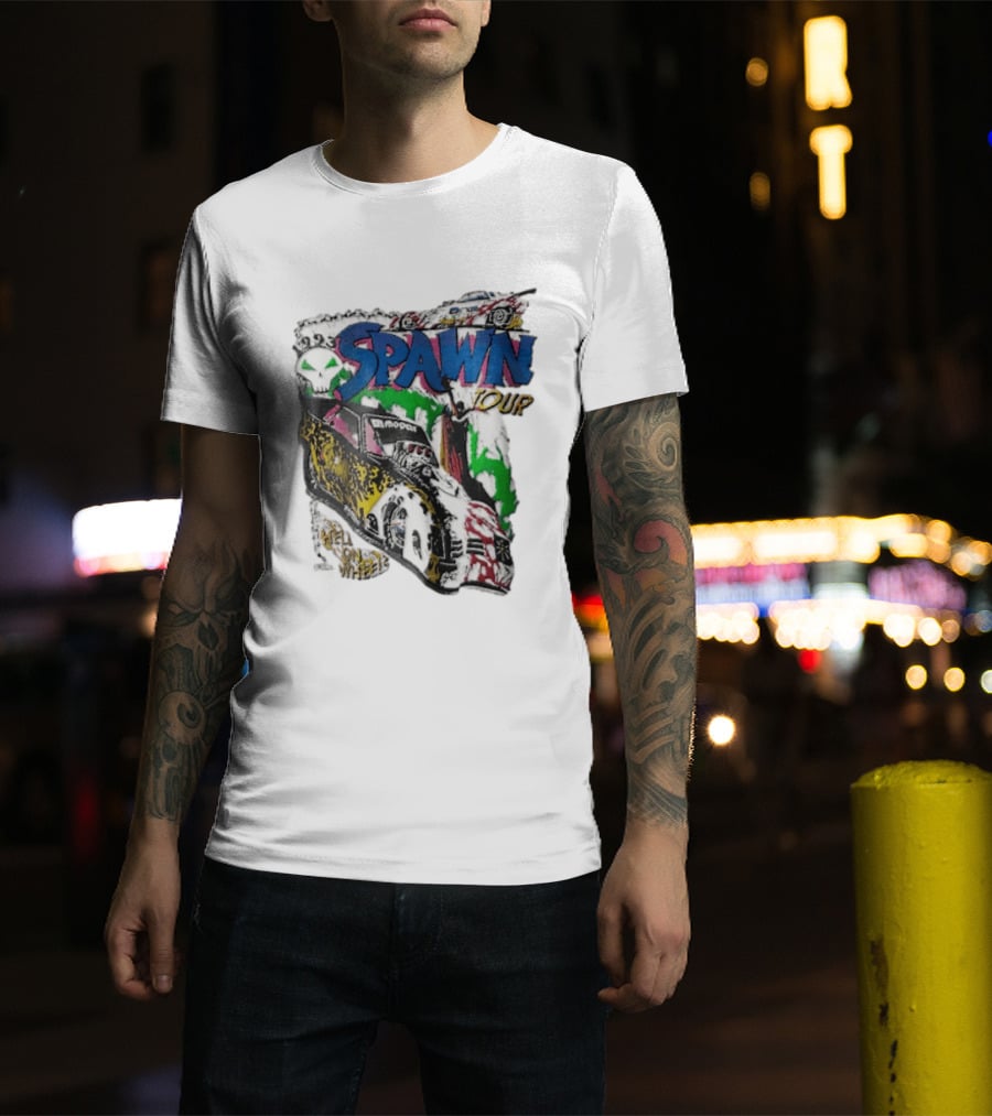 Spawn Tour Hell On Wheels Racing Car Skull Motif T-Shirt