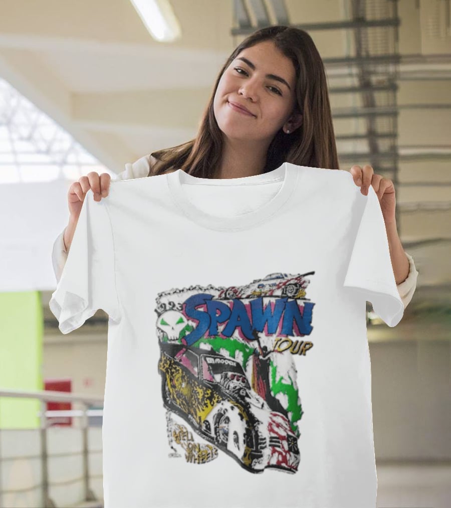 Spawn Tour Hell On Wheels Racing Car Skull Motif T-Shirt