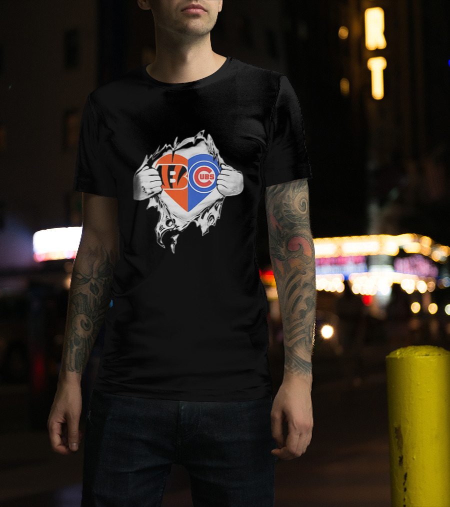 Bengals Cubs Split Heart Tattered T-Shirt