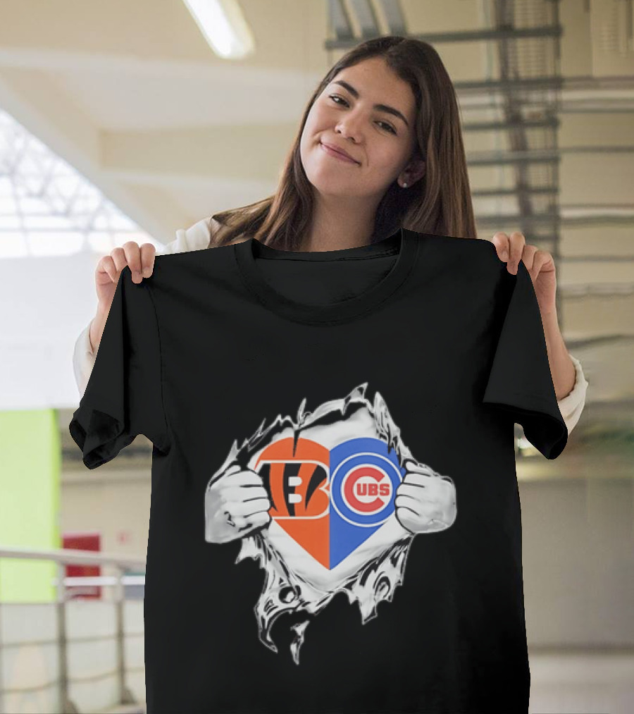 Bengals Cubs Split Heart Tattered T-Shirt