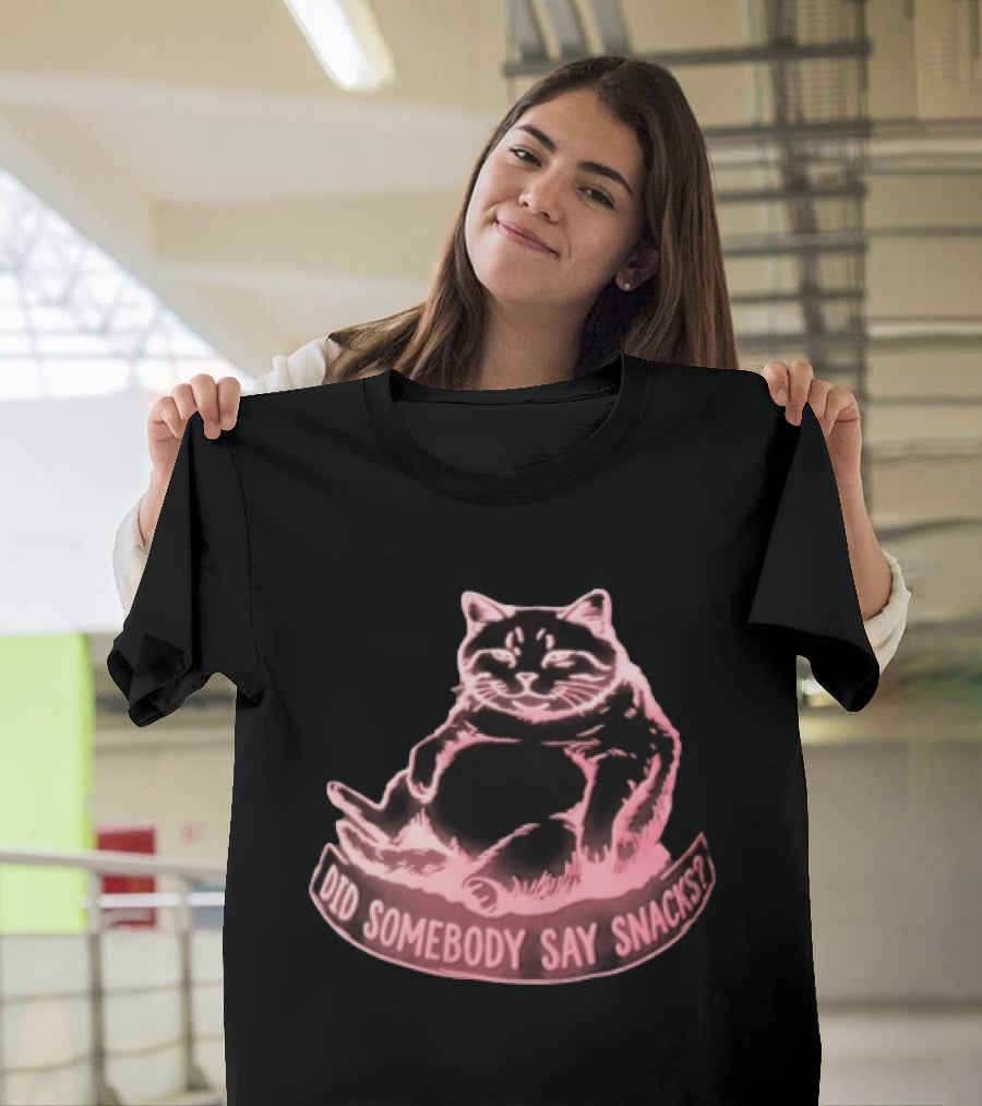 Did Somebody Say Snacks Fat Cat Neon Sitting T-Shirt