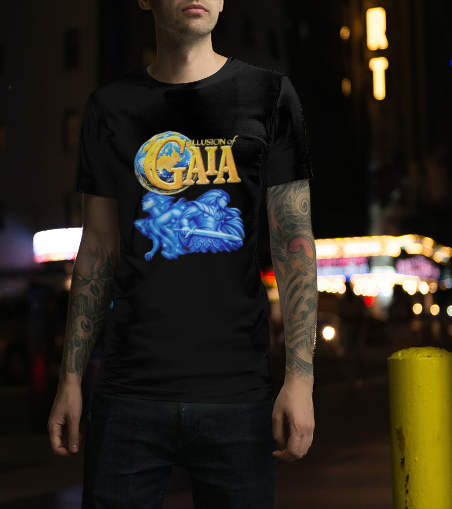 Illusion Of Gaia Earth Globe Blue Figures Sword T-Shirt