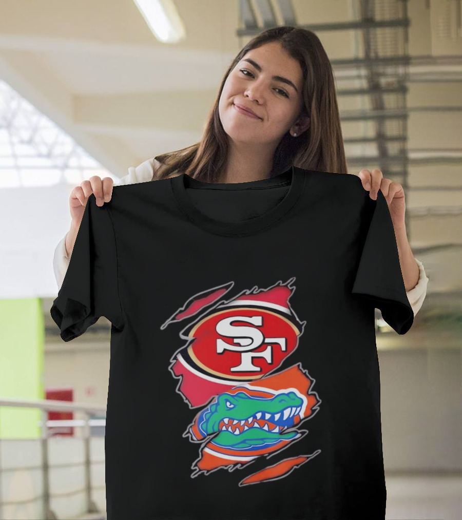 San Francisco 49ers SF Florida Gators Alligator Torn Fabric Football NFL NCAA T-Shirt
