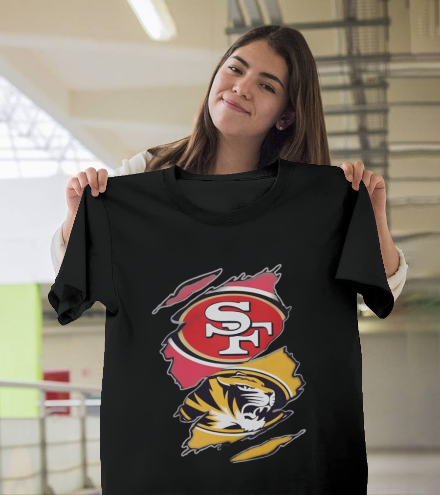 San Francisco 49ers Missouri Tigers Distressed Logo Rip Claw Marks T-Shirt
