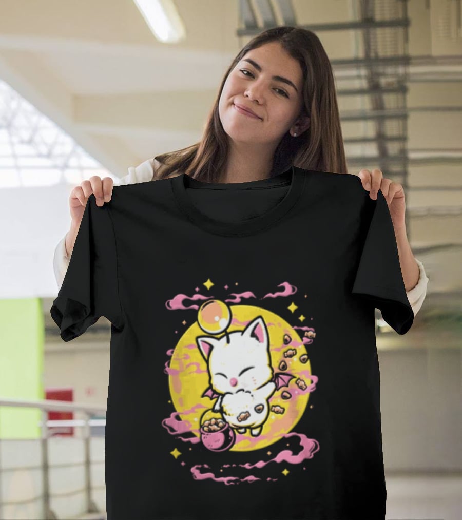Moogle Cute Character With Candy Bucket And Glowing Yellow T-Shirt