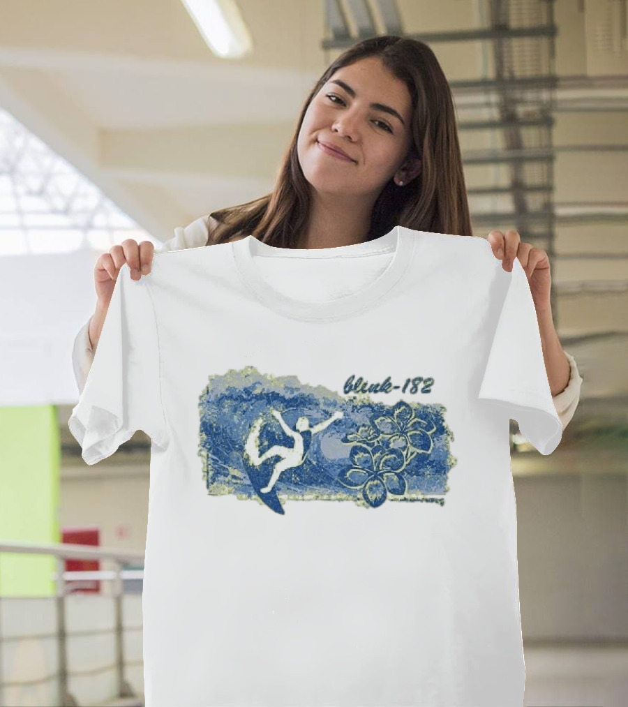 Blink 182 Surfer With Floral Wave T-Shirt