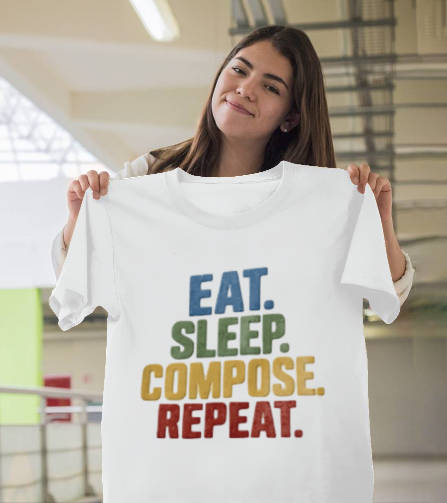 EAT Sleep Compose Repeat Distressed Block Multicolored T-Shirt