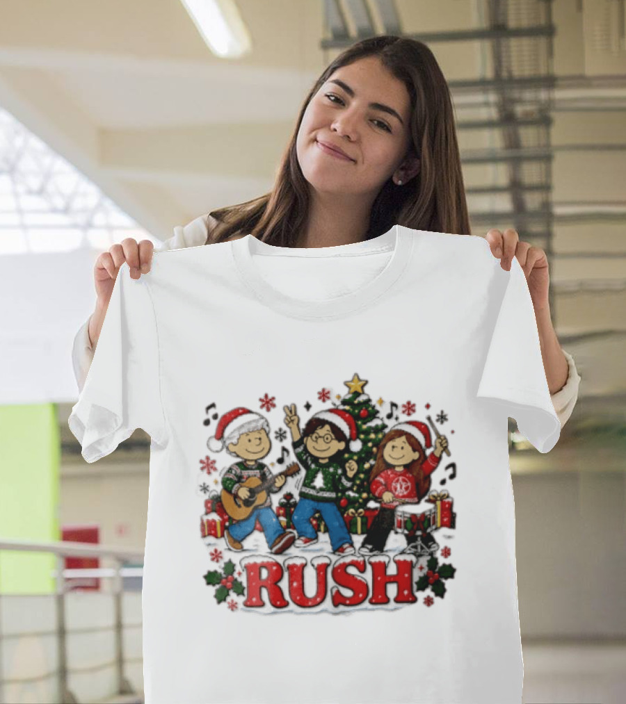 Rush Christmas Cartoon Characters Playing Instruments Festive Holiday Scene T-Shirt