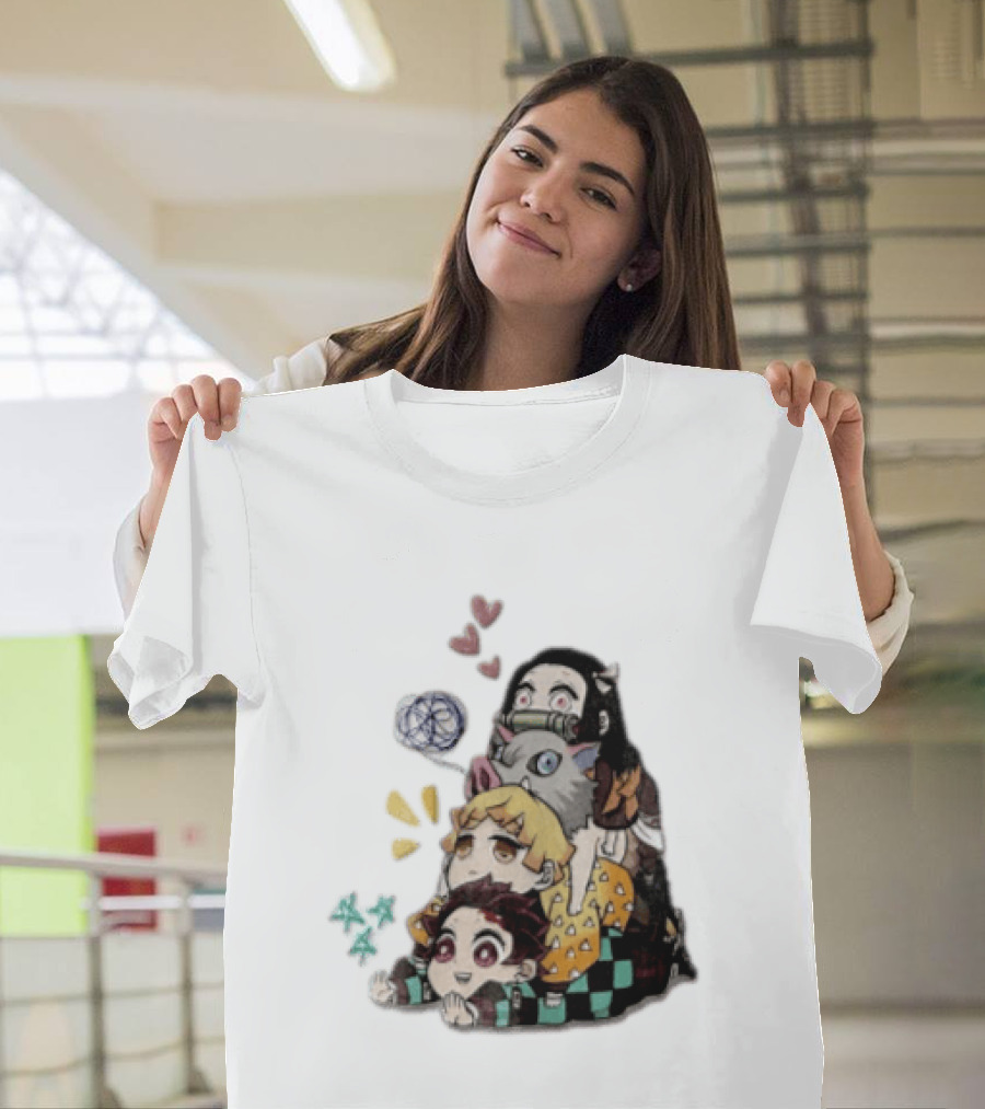 Tanjiro Kamado Zenitsu Agatsuma Inosuke Hashibira Nezuko Hearts Demon Slayer T-Shirt