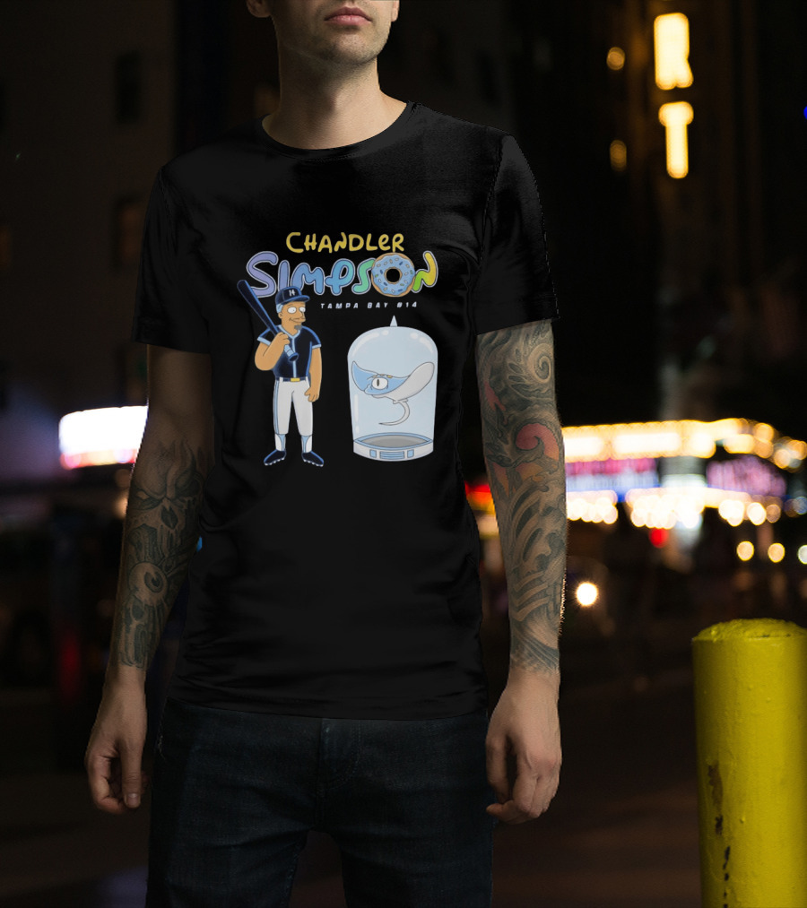 Chandler Simpson Tampa Bay Rays Cartoon Character #14 With Baseball Bat And Manta Ray T-Shirt