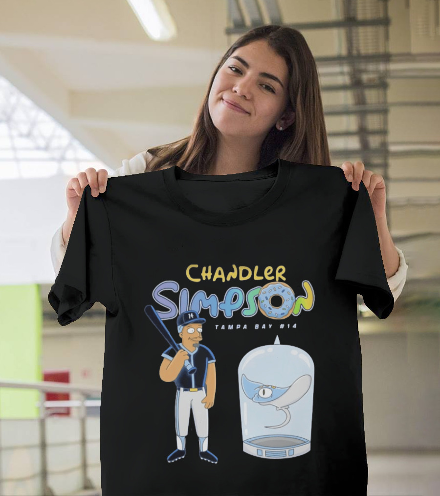 Chandler Simpson Tampa Bay Rays Cartoon Character #14 With Baseball Bat And Manta Ray T-Shirt