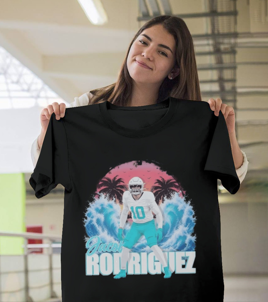 Jacob Rodriguez Miami Dolphins Tidal Wave Football Player Tropical T-Shirt