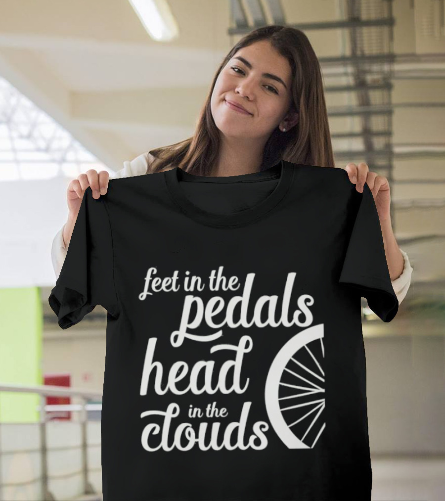 Feet In The Pedals Head In The Clouds Bicycle Wheel T-Shirt