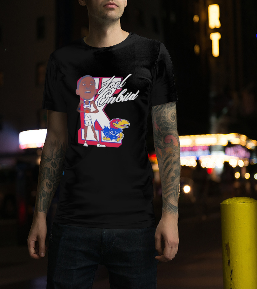 Joel Embiid Kansas Jayhawks KU Cartoon Bobblehead T-Shirt