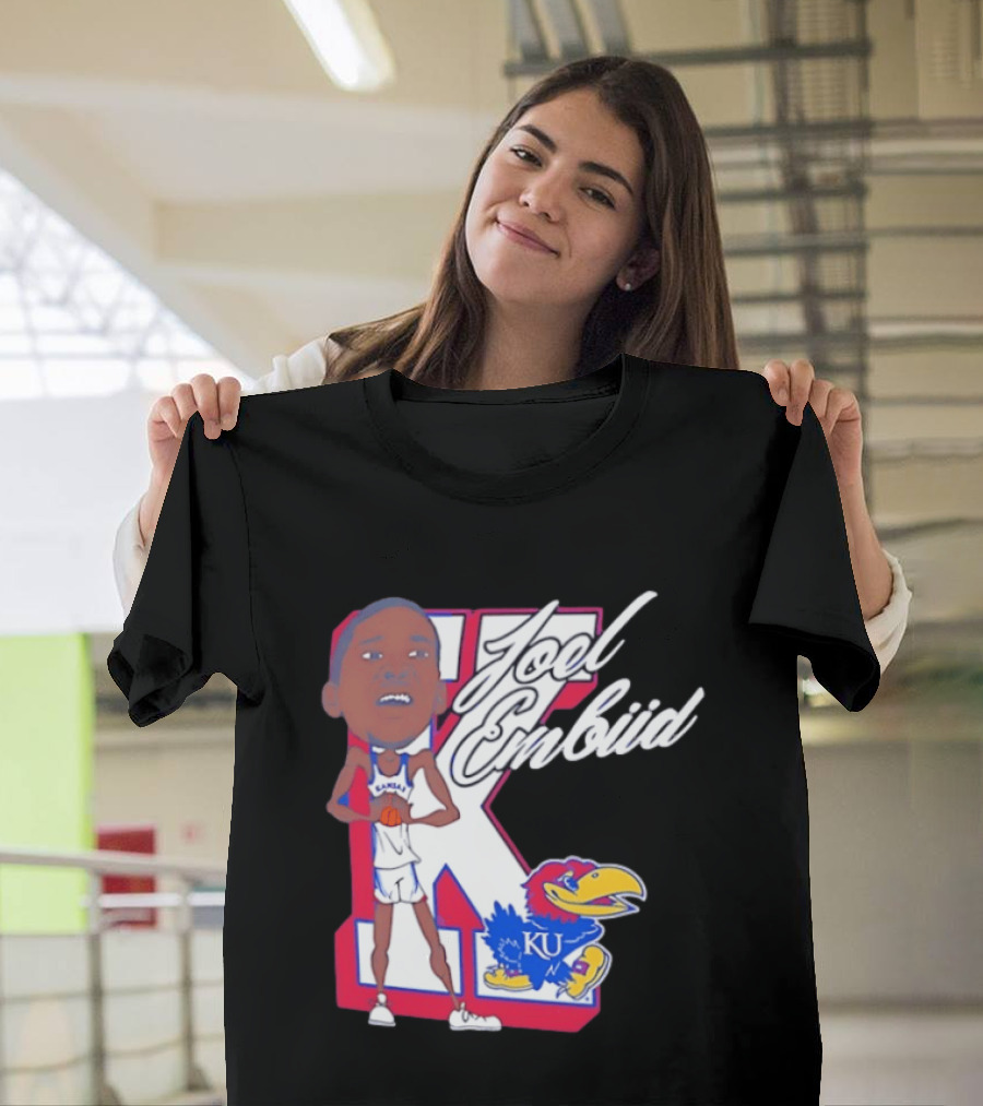 Joel Embiid Kansas Jayhawks KU Cartoon Bobblehead T-Shirt