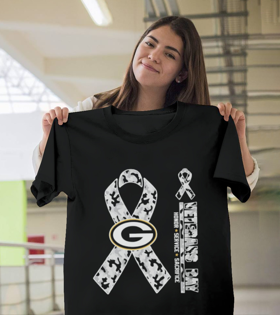 Green Bay Packers Veterans Day 2026 Honor Service Sacrifice G Camo Ribbon T-Shirt