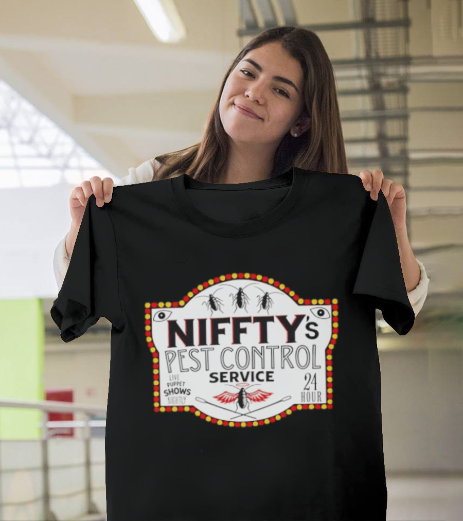 Niffty's Pest Control Service Live Puppet Shows Nightly 24 Hour Hazbin Hotel T-Shirt