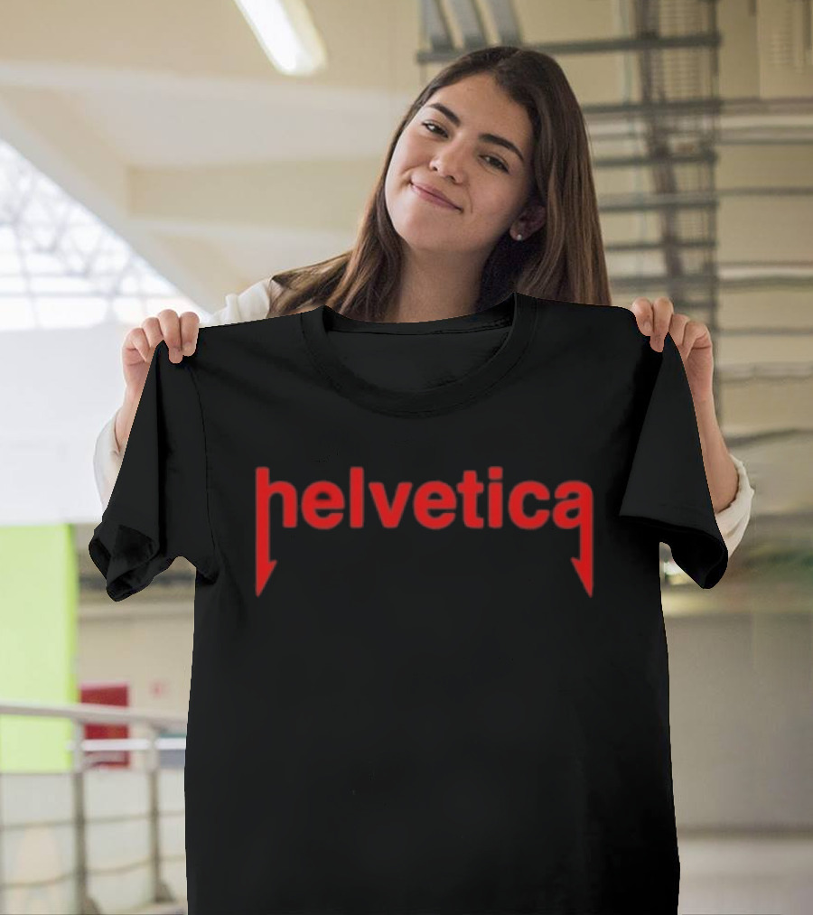 Helvetica Metal Rock Parody Style Red T-Shirt